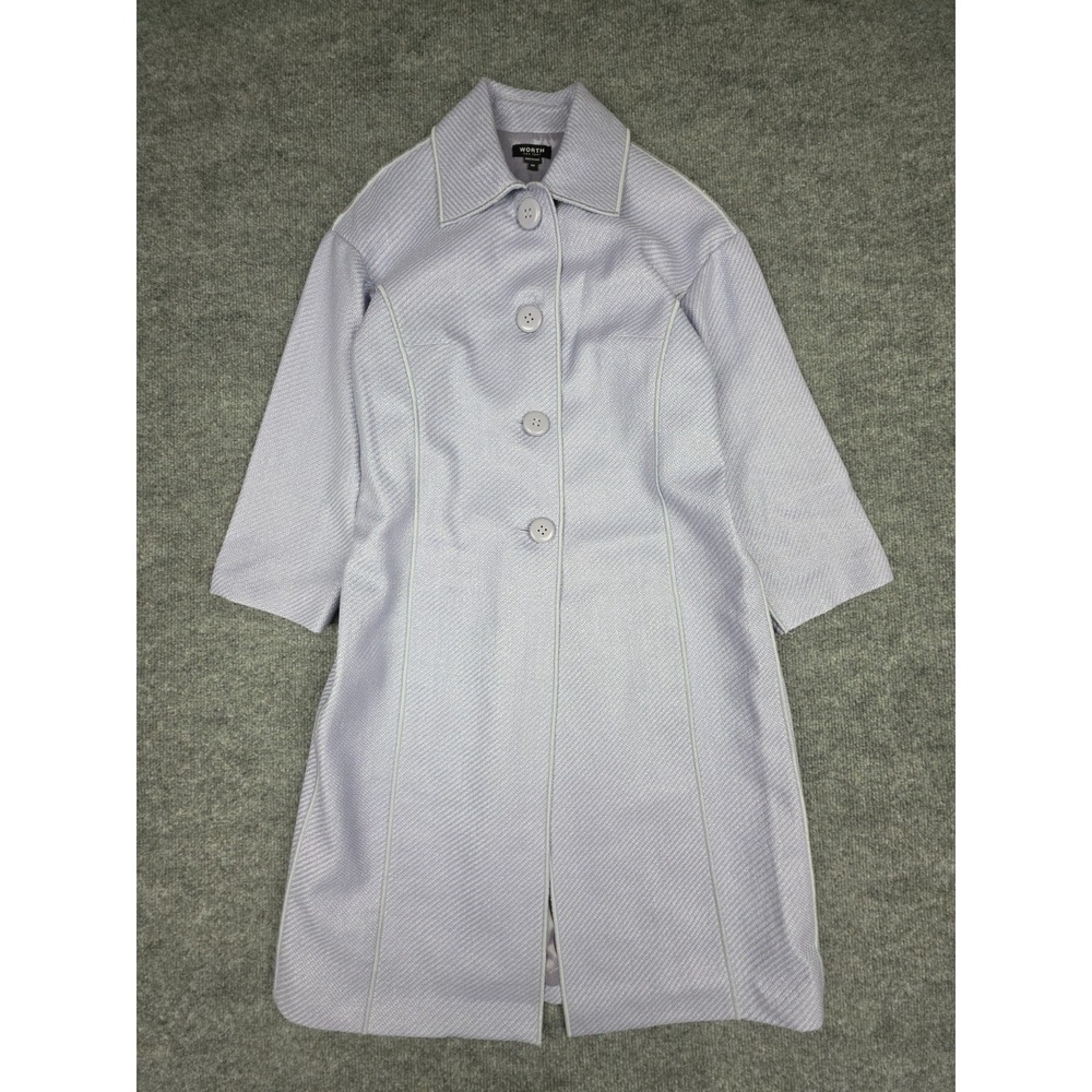 Worth Trench Coat Women's XP Purple Button Up Woven Textured Cotton Blend Lined